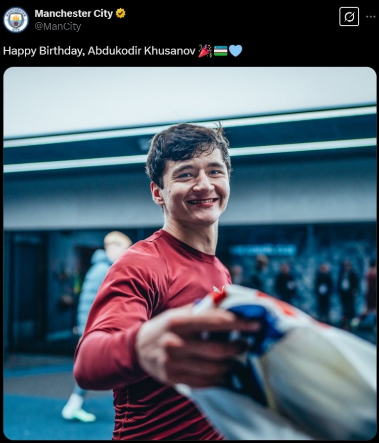 胡桑諾夫迎21歲生日，曼城官方曬照為其送上生日祝福