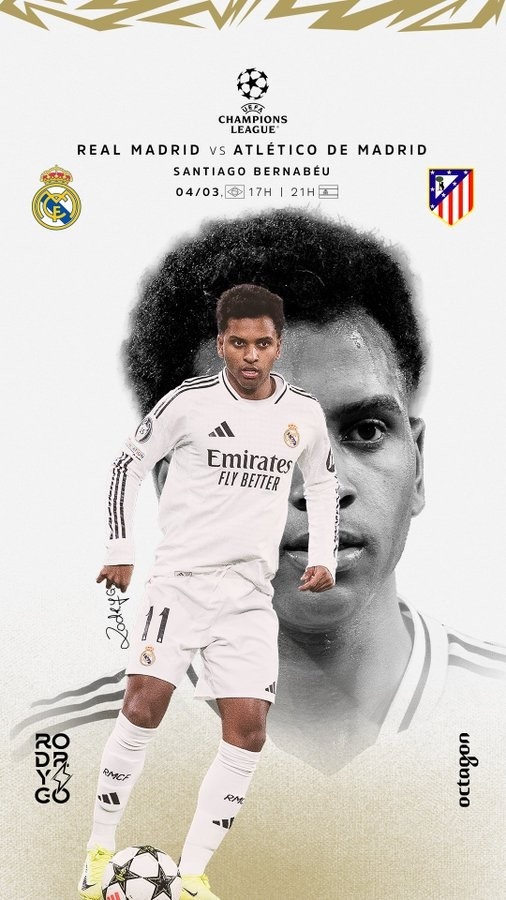歐冠馬德里德比！羅德里戈曬個人海報：伯納烏見，HALA MADRID