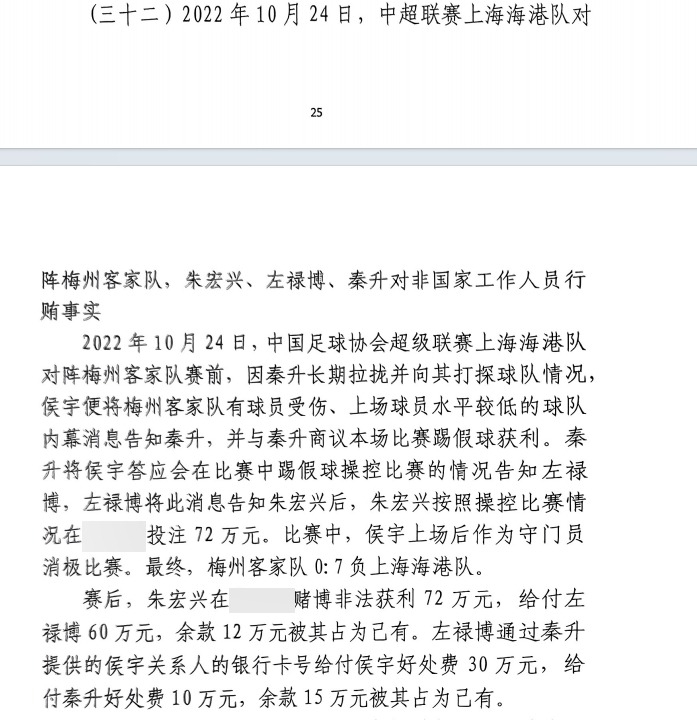 網(wǎng)傳判決書：梅州0-7海港，梅州守門員侯宇收30萬好處費消極比賽